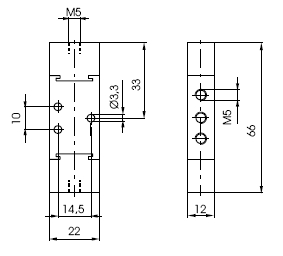 M5 5/2 Double Pilot Valve Dimensions